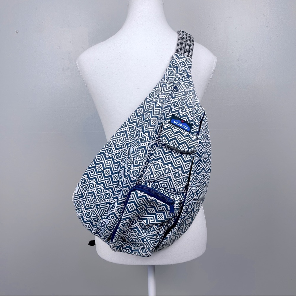Kavu Navy and White Geometric Sling Crossbody Bag